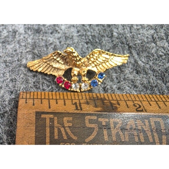 Eagle Pin With Red White Blue Rhinestones Patriotic Brooch American Flag Colors - Picture 3 of 5